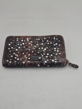 Frye Deborah Studded Wallet Distressed Leather